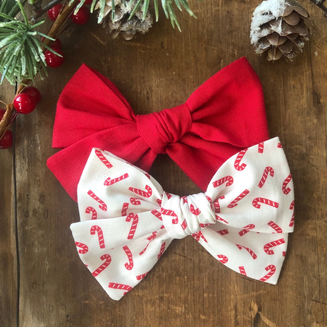Christmas Hair Bows, Candy Cane Hair Bow, Red Hair Bow, Girls Holiday