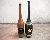 Pair of Vintage Wooden Indian Clubs, Man Cave Decor, Antique Exercise Clubs, Primitive Farmhouse Decor