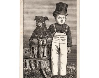 Zeldzame antieke overalls werkkleding Trade Card voor Libanon Carter & Churchill overalls - DIGITALE DOWNLOAD - Hoge hoed, hond, vintage kleding