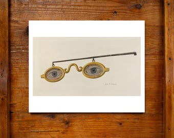 Letrero antiguo de óptica, impresión de archivo de 11x14, acuarela, hecho en EE. UU., diseño americano, decoración de pared, arte popular, publicidad de la WPA.