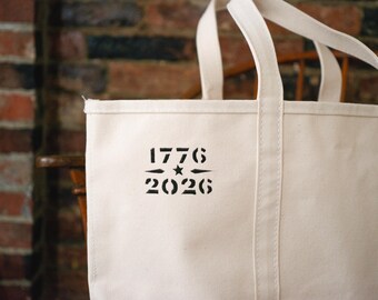 One-of-a-kind! American 250 1776-2026 Hand-Stenciled Heavy Canvas Tote Coal Bag Made in USA - Vintage Workwear Clothing LL Bean