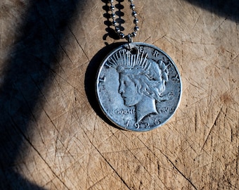 Authentic 1926 Peace Silver Dollar Necklace Assembled with Made in USA Chain - Men's & Women's Jewelry Vintage Antique Keychain American
