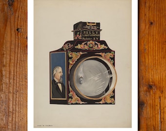 Faro de ferrocarril antiguo, impresión de archivo, 11x14, pintura hecha en EE. UU., diseño americano, decoración de pared, arte popular, tren, ferrocarril, WPA