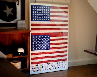 Original LARGE Jasper Johns Two Flags Limited Edition lithograph Poster - Whitney Museum 50th 1979 - Gallery Frame - American Flags - MCM