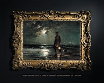 Edward Moran, Life Saving Patrol, ca. 1893 - Archival Giclee Print 16x24 - Printed in USA - Landscape/Waterscape, Male Figure, Dog Painting