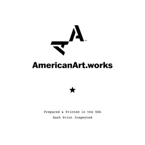 May include: Black and white logo for AmericanArt.works, featuring a stylized letter A with a star below. The text "Prepared & Printed in the USA. Each Print Inspected" is below the star.