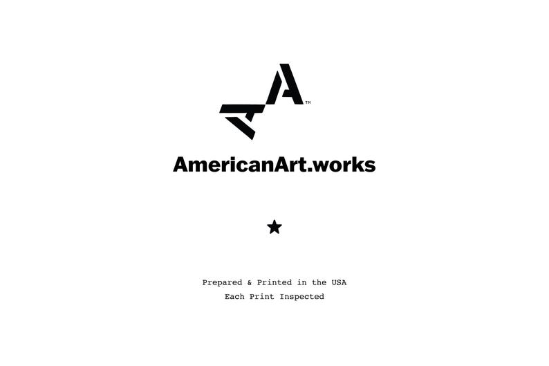 May include: Black and white logo for AmericanArt.works, featuring a stylized letter A with a star below. The text "Prepared & Printed in the USA. Each Print Inspected" is below the star.