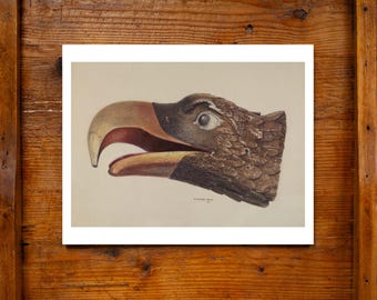 Figura de proa de águila antigua, impresión giclée de archivo, 11x14, acuarela, hecha en EE. UU., diseño americano, decoración de pared, arte popular, barco WPA, náutico, patriótico.