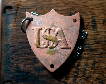 Rare Custom Necklace Made with Original 1860s USA Civil War Copper Saddle Tag - Made in USA Custom Curb Chain Men's Women's Unisex Jewelry