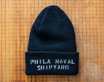 Custom Personalized Stenciled Wool Knit Watch Cap - Made in USA - Genuine US Military Government Issue Navy - 100% Wool - Beanie Skull