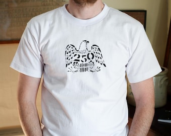 American 250 Union Made in the USA 100% Cotton Heavyweight Hand-Stenciled Eagle T-Shirt - Vintage Style Patriotic Americana Workwear Painted