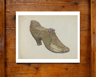 Letrero antiguo de zapatería, impresión giclée de archivo de 11x14, acuarela, hecho en EE. UU., diseño americano, decoración de pared, arte popular, publicidad de la WPA.
