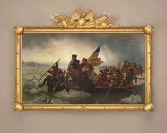 Washington Crossing the Delaware - 19e eeuw antiek olieverfschilderij - hoge resolutie DIGITALE DOWNLOAD - Amerikaanse Onafhankelijkheidsoorlog kunst aan de muur tv-achtergrond