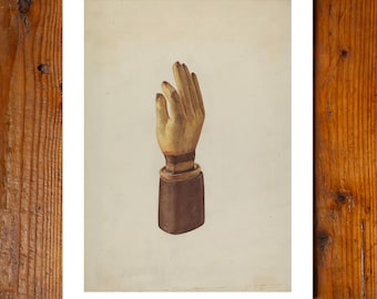 Letrero comercial antiguo dorado, anuncio de guantes, impresión de archivo, 11x14, pintura hecha en EE. UU., diseño americano, decoración de pared, arte popular, publicidad de la WPA, vintage.