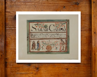 Certificado de nacimiento antiguo de 1777, impresión giclée de archivo de 11x14, acuarela, hecho en EE. UU., diseño americano, decoración de pared, arte popular, WPA Fraktur, siglo XVIII.