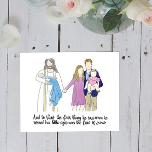 Infant Loss Loss of Family Member Custom Handmade Watercolor Family Portrait with Christ