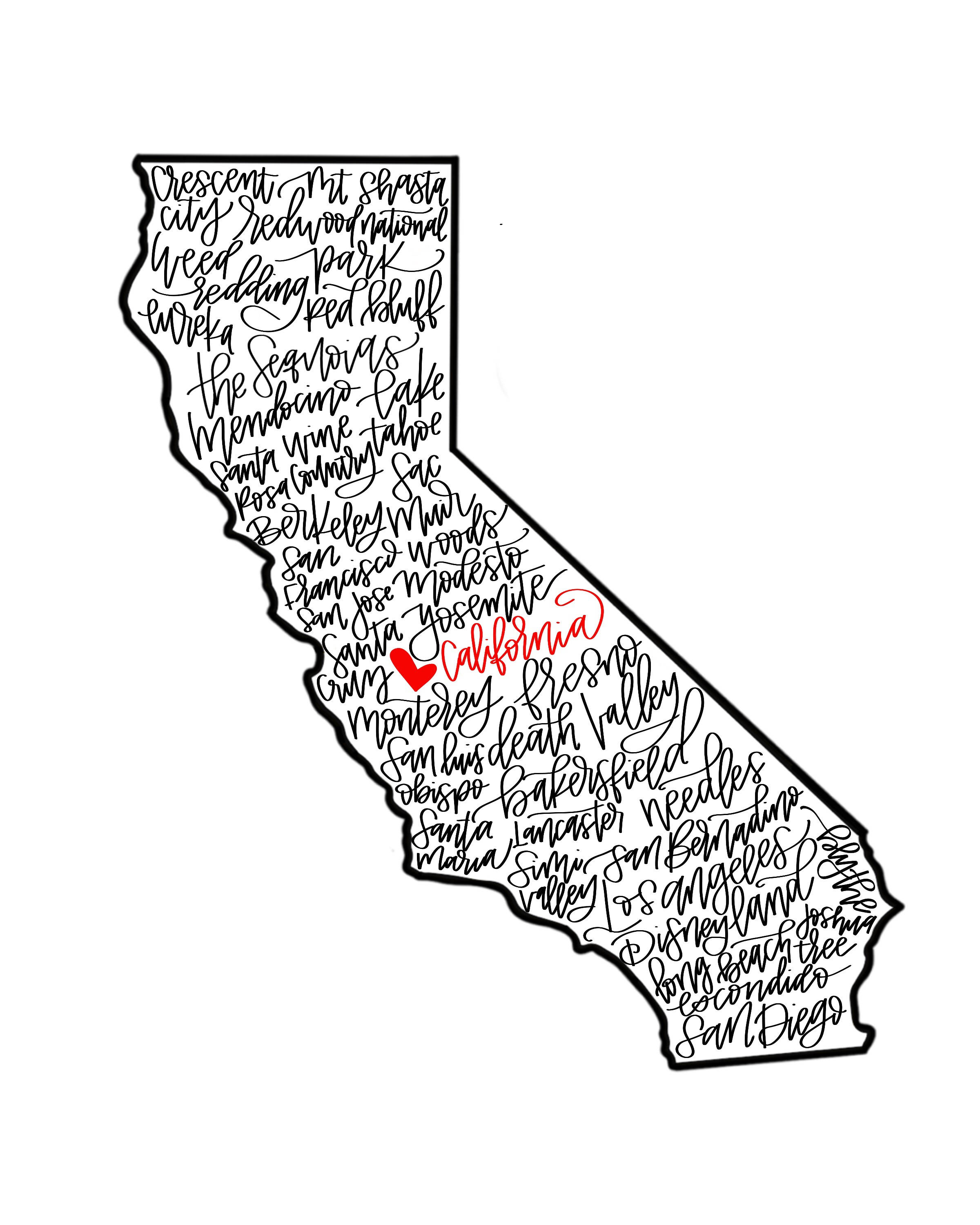 California Print California Word Art California Cities CA Etsy