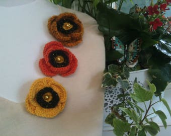 Jewelry crochet flower orange/flower poppy/taupe/flower orange/yellow/orange crocheted flower/brooch/hair pin/hair clip