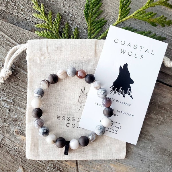 Coastal Wolf gemstone bracelet | Sea Wolf | Great Bear Rainforest | PNW | Grey wolf | Best friend | Christmas Gift | stocking stuffer |