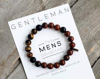 Mens gemstone beaded bracelet | mens gift | dad gift | christmas gift | boyfriend gift | father gift | mahogany | gentleman stocking stuffer