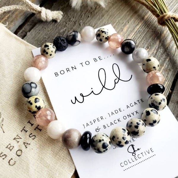WILD womens beaded gemstone healing bracelet | animal print | for her | aromatherapy | best friend | nature | confidence | stocking stuffer