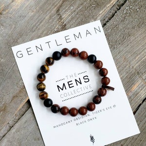 Mens gemstone beaded bracelet | mens gift | dad gift | christmas gift | boyfriend gift | father gift | mahogany | gentleman stocking stuffer