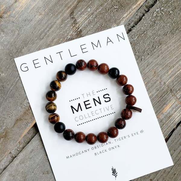 Mens gemstone beaded bracelet | mens gift | dad gift | christmas gift | boyfriend gift | father gift | mahogany | gentleman stocking stuffer