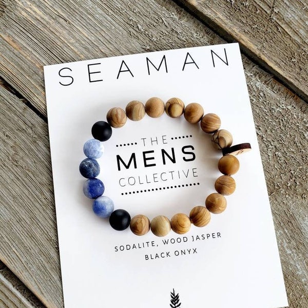 Mens gemstone beaded bracelet | mens gift | dad | christmas | boyfriend | nautical | mariner | father gift | wood | blue | stocking stuffer