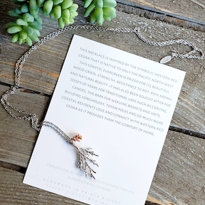 West coast inspired womens long cedar necklace with gold cone | Minimalist | Cedar Branch | Leaf Necklace | Gift | Christmas Gift