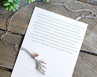 Cedar Branch Necklace with Gold Cone | Pacific Northwest Jewelry