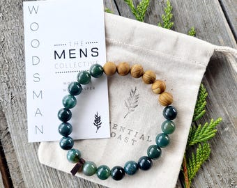 Woodsman Gemstone Beaded Bracelet | Moss Agate, Wood Jasper