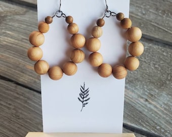 Cedar Bead Hoop Earrings | Hypoallergenic Stainless Steel Hooks