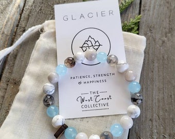 Glacier Gemstone Stretch Bracelet | Aqua Jade, Agate, and Howlite
