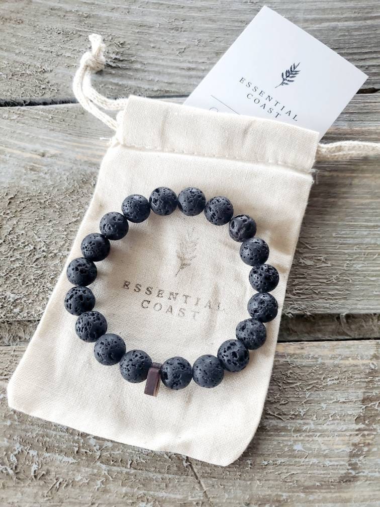 FORUBUS Set Di 2 Braccialetti In Pietra Lavica E Pietre Naturali – Diffusori Per Oli Essenziali, Elastici Per Yoga