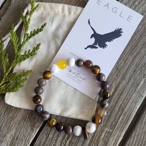Pulsera de piedra preciosa de águila calva / Ave rapaz / Selva tropical del Gran Oso / PNW / Ave rapaz / Mejor amigo / Regalo de Navidad / Relleno de media /