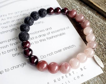Sunset Ombre Gemstone Bracelet | Garnet, Quartz & Lava Stone