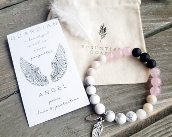 Guardian Angel Stone Bracelet • Rose Quartz, Lava Bead Aromatherapy