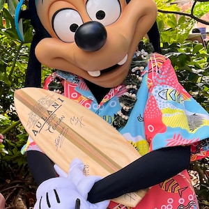 Handmade personalized character signature surfboard.