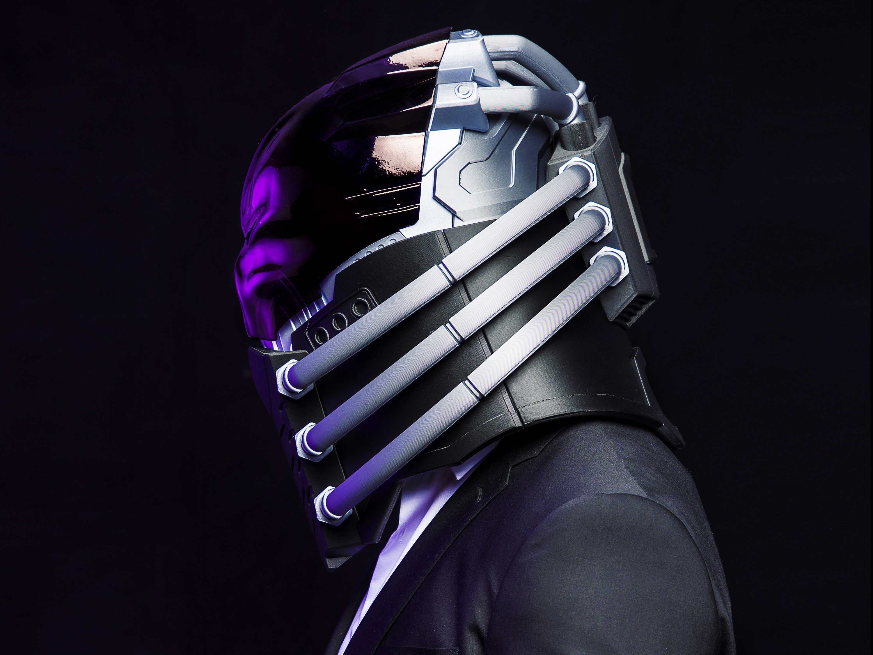 テクノブラックスカルヘルメット - 着色済みデラックス3Dプリント