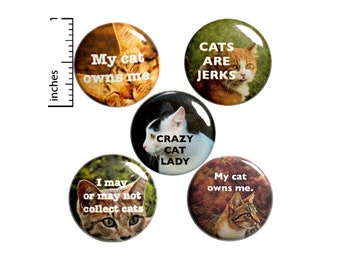 I Love / Hate Cats Funny Set of 5 Pin for Backpack / Buttons or Fridge Magnets / Cat Gifts for Her / 5 Pack, 1 Inch, Sarcastic, P40-5