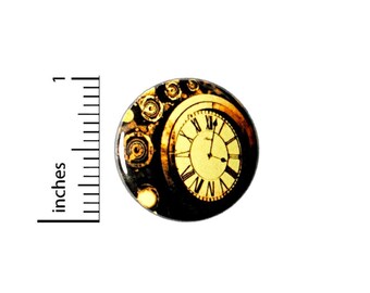 Steampunk Clock Pin Button or Fridge Magnet, Steampunk Gift, Birthday Gift, Backpack Pin, Steampunk Clock, Button Pin or Magnet, 1" 90-11