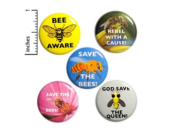 Save The Bees Buttons or Fridge Magnets, 5 Pack of Pin Buttons or Fridge Magnets Save The Bees Backpack Pins Endangered Bees Badges 1" #P4-2