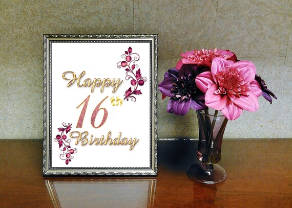 Happy 16th Birthday Sign, 16th Bday Sign, Sweet 16 Poster, 16th Sign, Glitter Pink and Gold, 16th Birthday Surprise, Sweet 16 Party Supplies