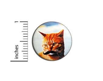 Funny Mustache Orange Cat Button Random Geekery Nerdy Backpack Jacket Pin Pinback 1 Inch