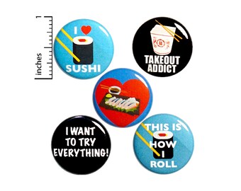 Foodie Pin for Backpack Buttons or Fridge Magnets Sushi Takeout Cute Lapel Pins Cool Brooches Badges Pinbacks Foodie Gift Set 1" #P13-2