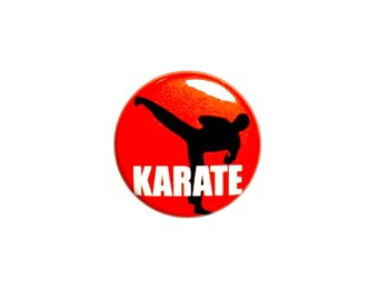 Red Karate Button, Cool Pin, Karate Guy Pin, Tough Rad Pinback, Martial Arts, Awesome Badge, 1 Inch 77-22