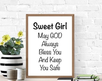 May God Bless You, Sweet Little Girl, New Baby Sign, Gift for Goddaughter From Godparents, Nursery Gift, Prayer for Baby, Digital Wall Art