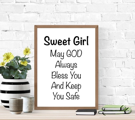 May God Bless You, Sweet Little Girl, New Baby Sign, Gift for Goddaughter From Godparents, Nursery Gift, Prayer for Baby, Digital Wall Art