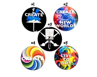 Creative Artist Buttons Pin for Backpack or Jackets Lapel Pins or Fridge Magnets Creative Visual Art Painting 5 Pack Gift Set 1 Inch P38-4