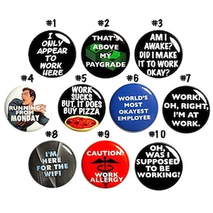 Sarcastic Work Pins (10 Pack) Buttons for Backpacks, Sarcastic Work Pins, Work Humor Gift, 10 Pack of Jacket Pins, Gift Set 1 Inch 10P19-2